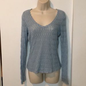 Ann Taylor open weave fitted Deep V sweater top